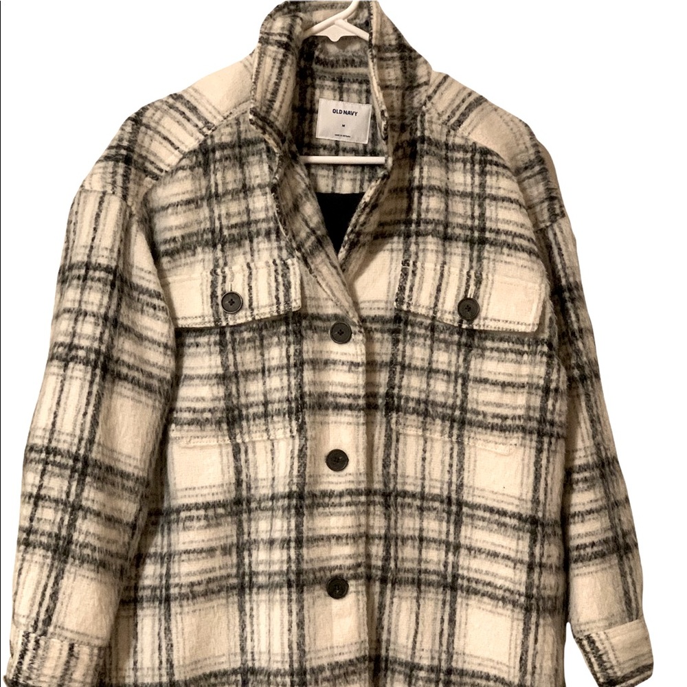 Like New Old Navy Black & White Plaid Peacoat
